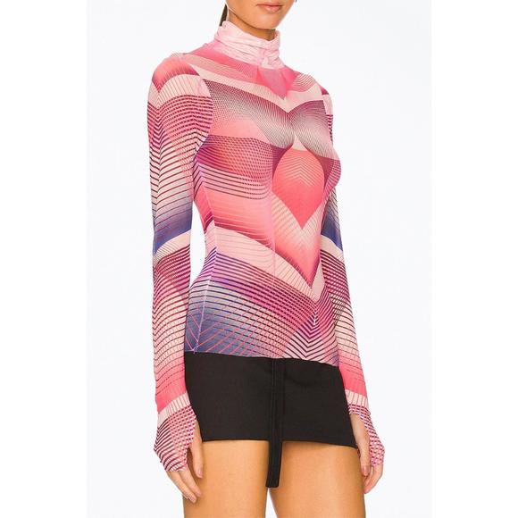 NEW AFRM zadie power mesh turtleneck top in modern geo - Picture 2 of 3